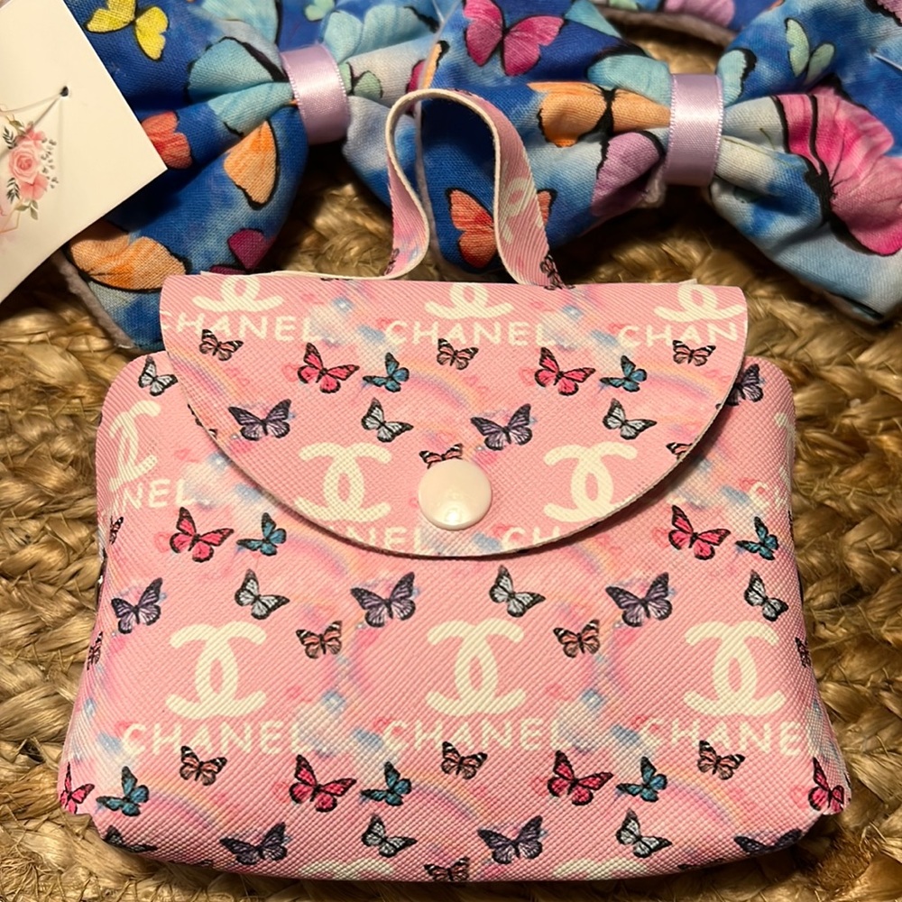 Handmade bow on pin handmade  crinkle toy bone handmade purse for your pets